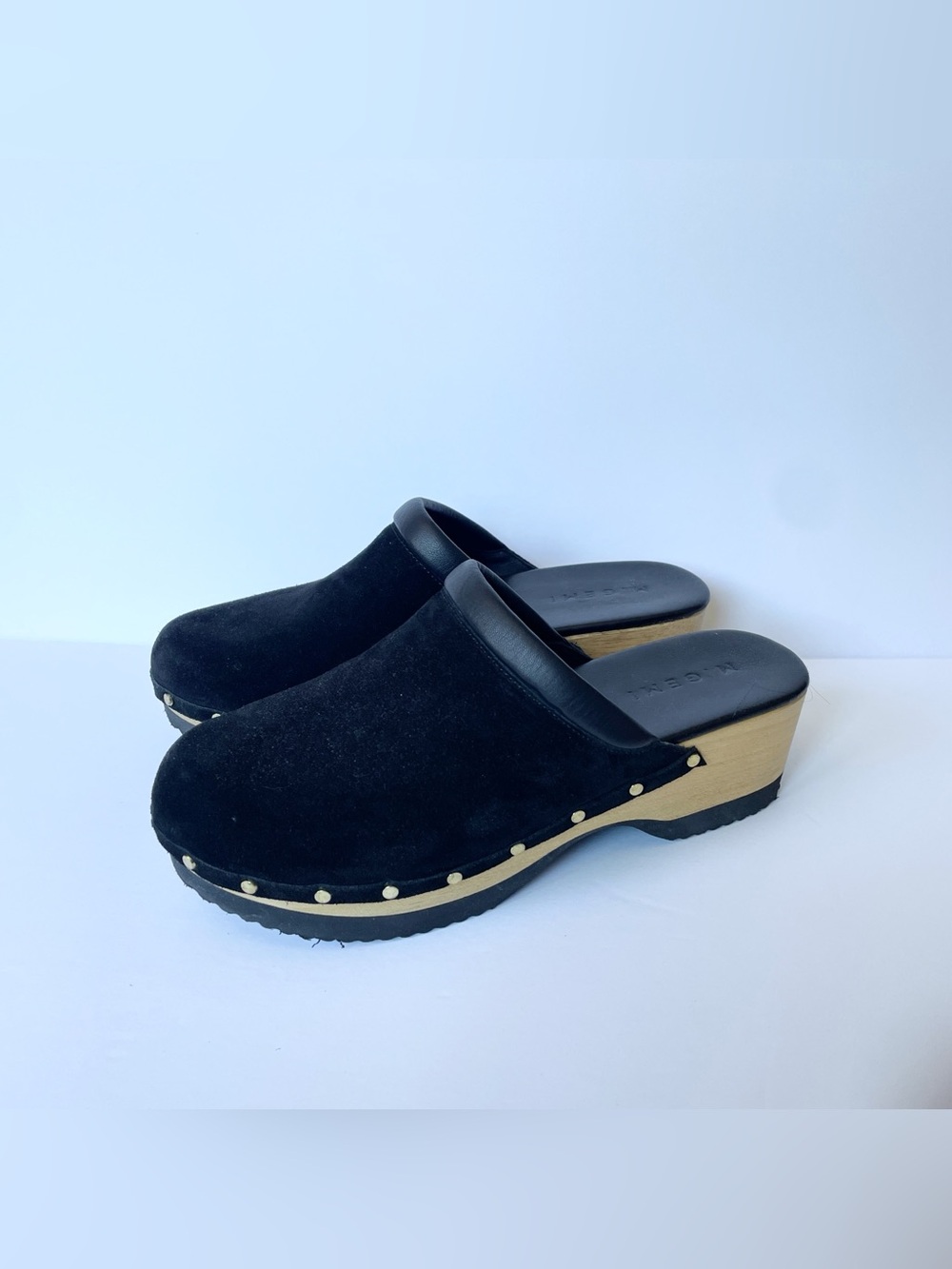 M. Gemi The Greta Black Suede Studded Clog Mule Wood Heel EU 41 US 10 Italy